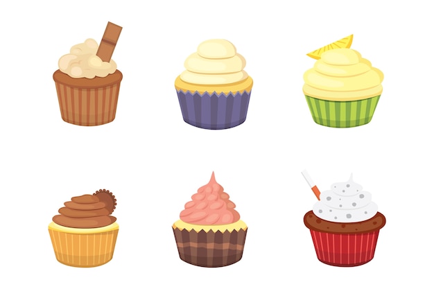 Set of cute  cupcakes and muffins. Colorful cupcake  for food poster .