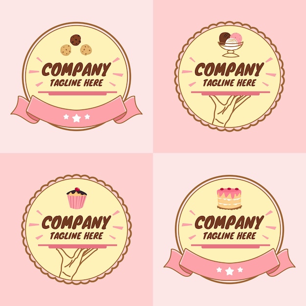 Set of Cute dessert or cupcake and Bakery logo template in pink background