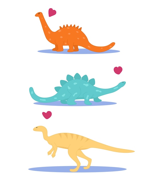 Set of cute dinosaurs. Flat vector illustration.