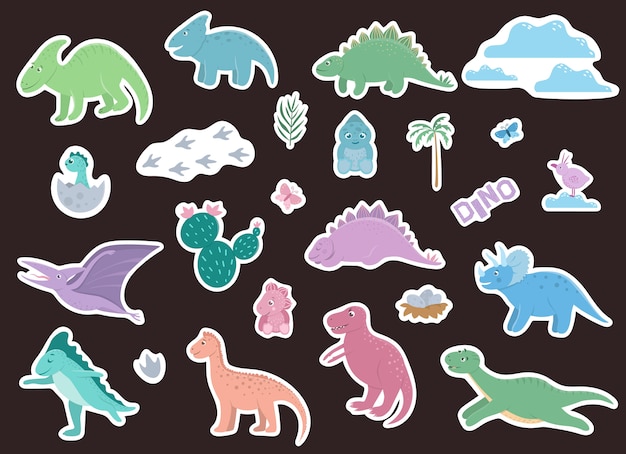 set of cute dinosaurs stickers.