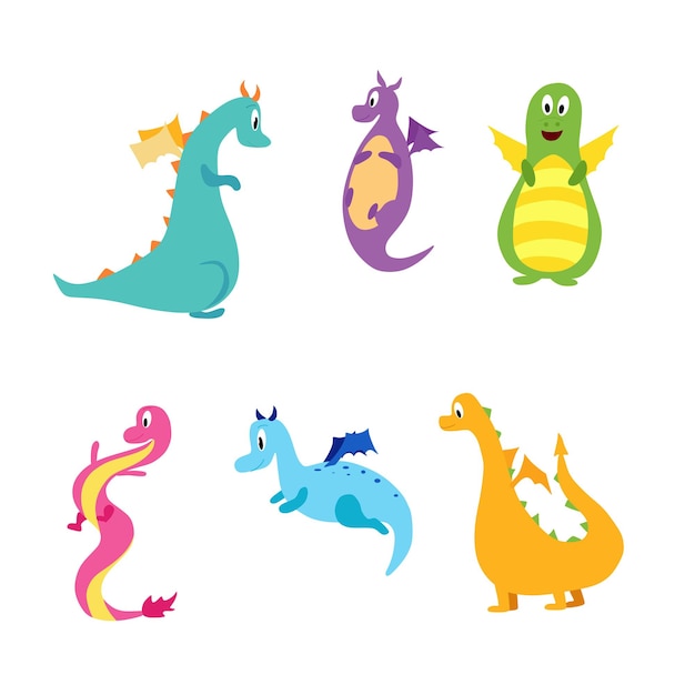 A set of cute dragons Characters for childrens design Vector illustration