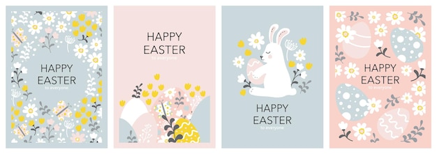 Set of cute easter greeting cards banner vector illustration