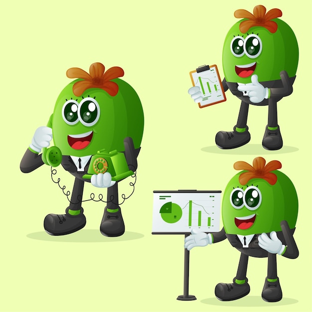 Set of cute Feijoa character at work Perfect for kids merchandise and sticker banner promotion or blog