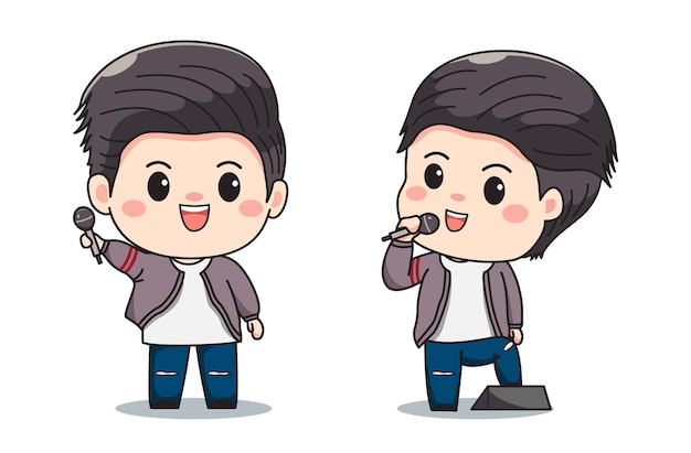 Set of cute flat character vocalist boy