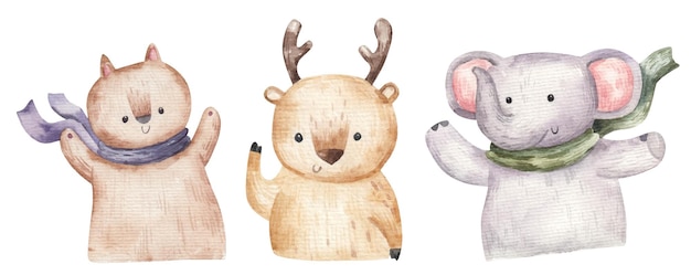 Set of cute forest animals, hand drawn illustration, print, design for children