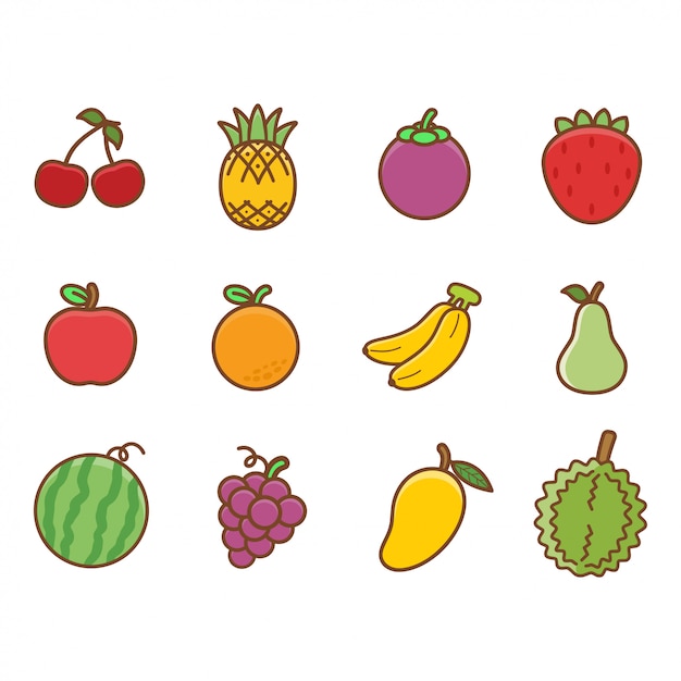 Set of cute fruits for children and kids learning vocabuary.