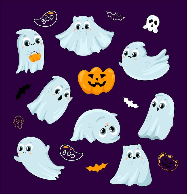 Set of cute funny ghosts