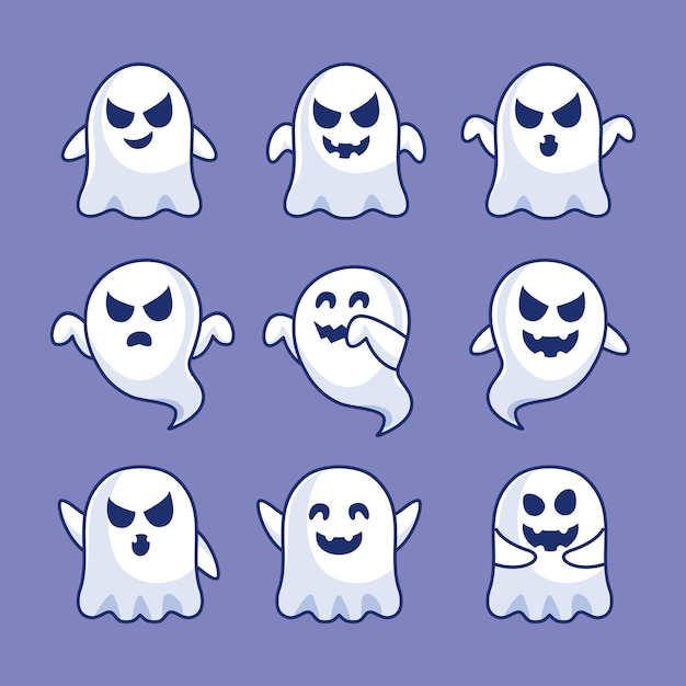 Set of cute ghost halloween cartoon character