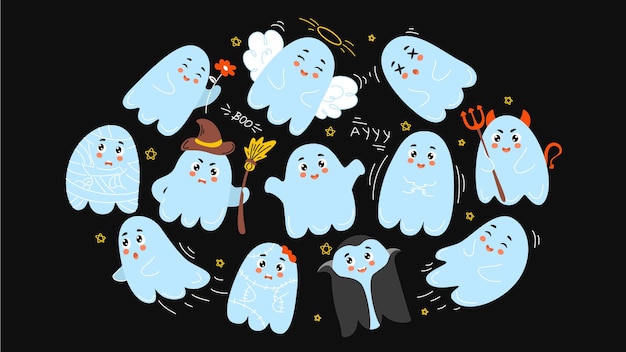 set of cute ghosts doodle halloween ghost cute ghost doodle ghost halloween ghost