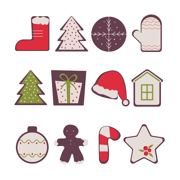 A set of cute gingerbread cookies for Christmas. Isolated on white background. Vector illustration