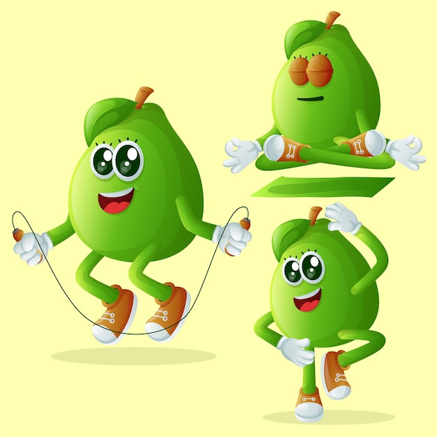 Set of cute guavas character exercising Perfect for kids merchandise and sticker banner promotion or blog