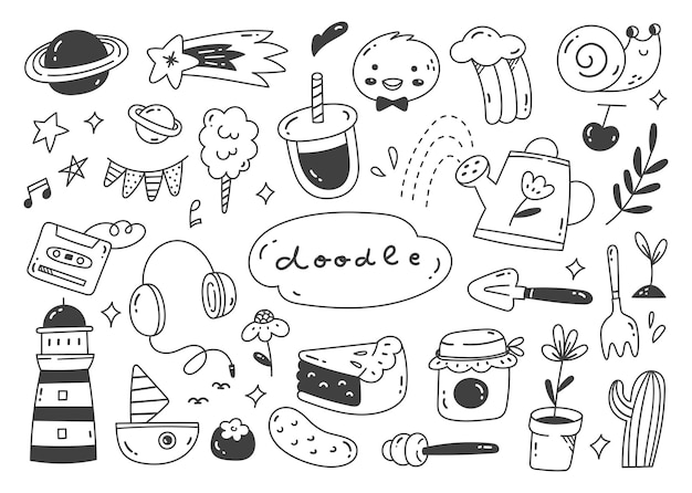 Set of cute hand drawn doodle vector illustration