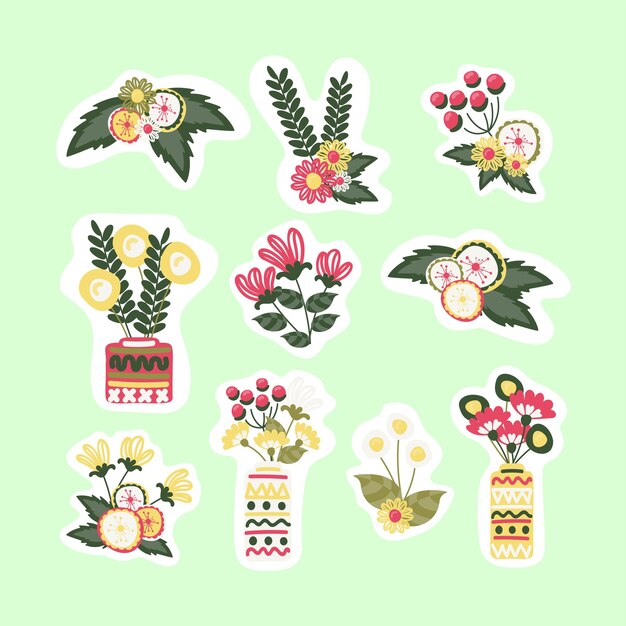 Vector set of cute hand-drawn vector colorful illustrations of flowers