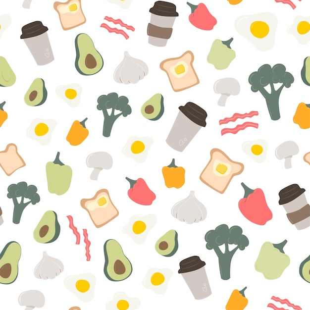 Set of cute healthy breakfast vector food Pattern for wrapping