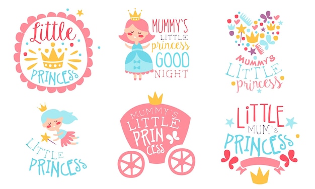 Set of cute inscriptions for moms princess vector illustration on a white background