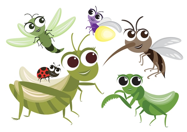 Set of Cute Insects Cartoon Character