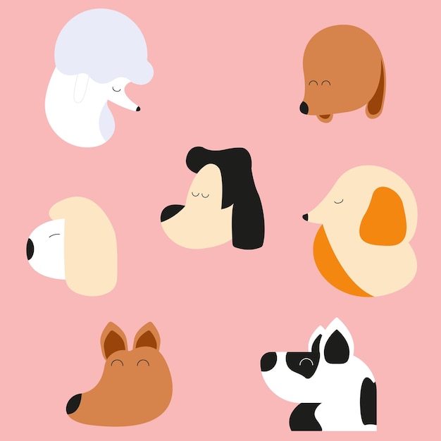 A set of cute joyful dogs of different breeds