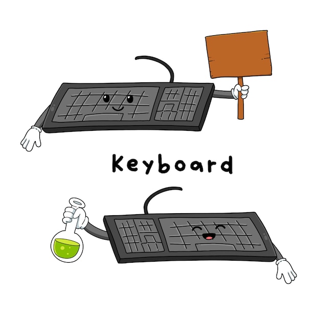 Set of cute keyboard cartoon mascot characters