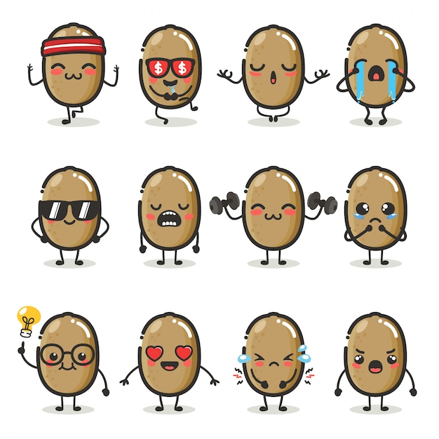 Set of cute Kiwi fruit character in different action emotion