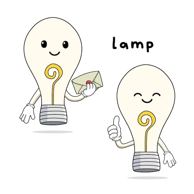 Set of cute lamp cartoon mascot characters