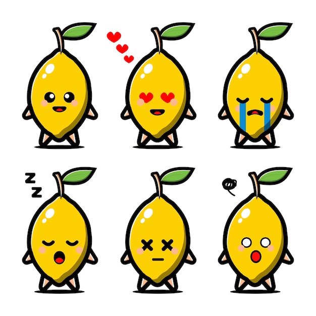 Set of cute lemon with expression cartoon character