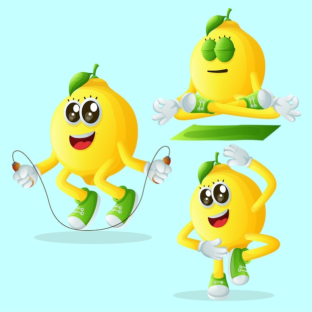 Vector set of cute lemons character exercising perfect for kids merchandise and sticker banner promotion