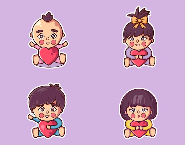 Set of Cute Little Baby Cartoon Character