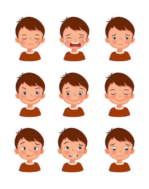 Set of cute little boy different facial expressions and emotions