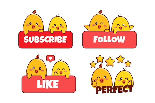 Set of cute little duck or little chick for social media sticker emoji subscribe follow like perfect