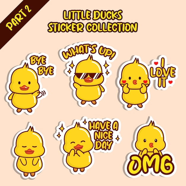 Set of cute little duck sticker collection Bye whats up i love it have a nice day OMG emoticon