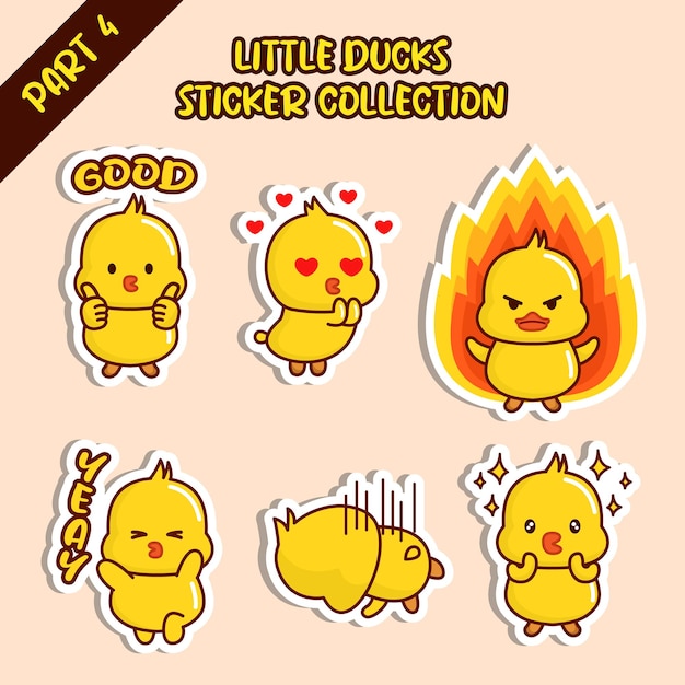 Set of cute little duck sticker collection Good love angry yeay sad happy emoticon