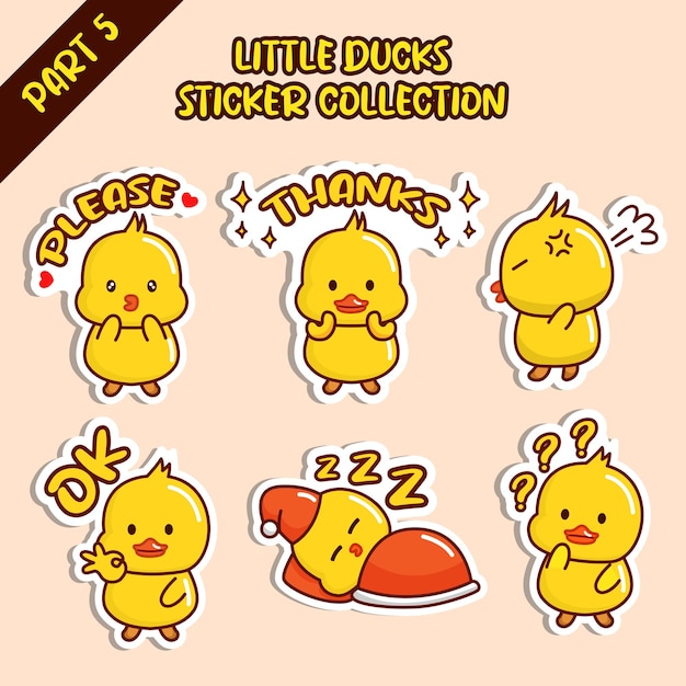 Set of cute little duck sticker collection Please thanks angry OK sleep confuse