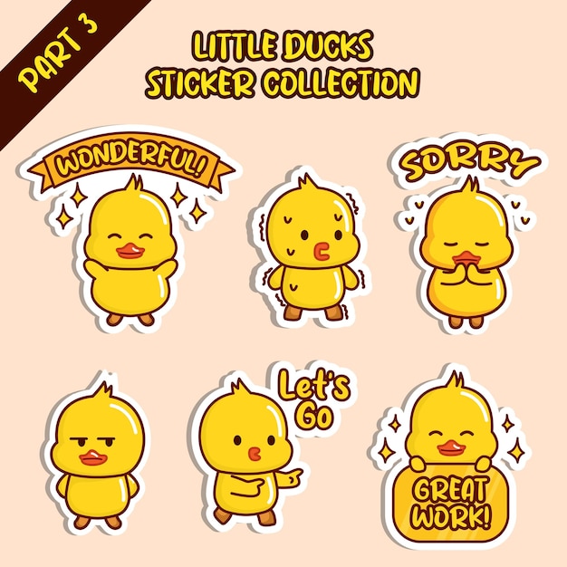 Set of cute little duck sticker collection Wonderful shock sorry angry lets go great work