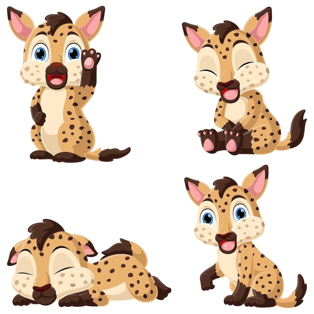 Set of cute little hyena cartoon