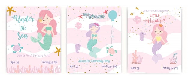 Set of cute little mermaids vector.