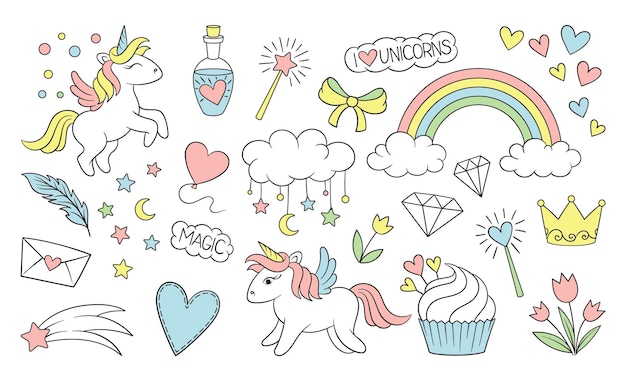 Set of cute magical stickers