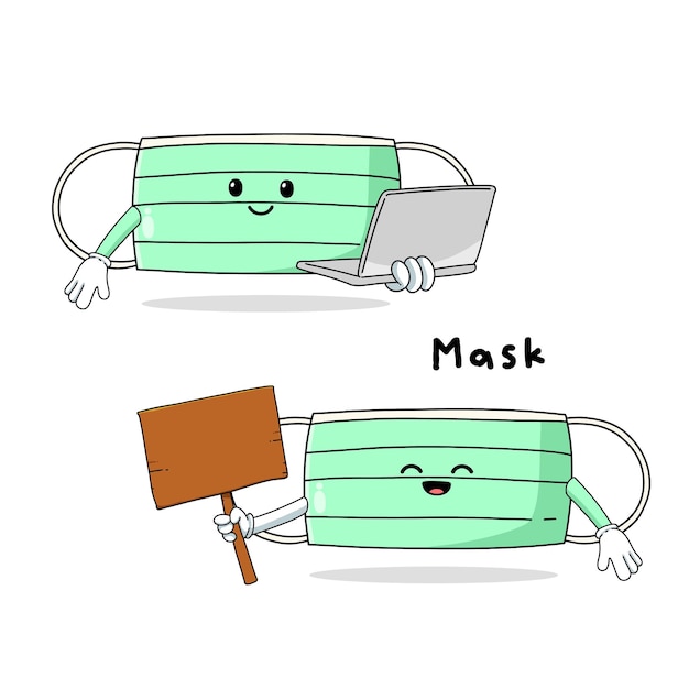 Set of cute mask cartoon mascot characters