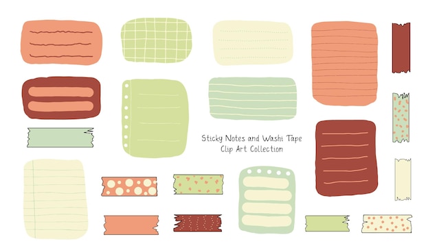 a set of cute memo paper and washi tape clip art