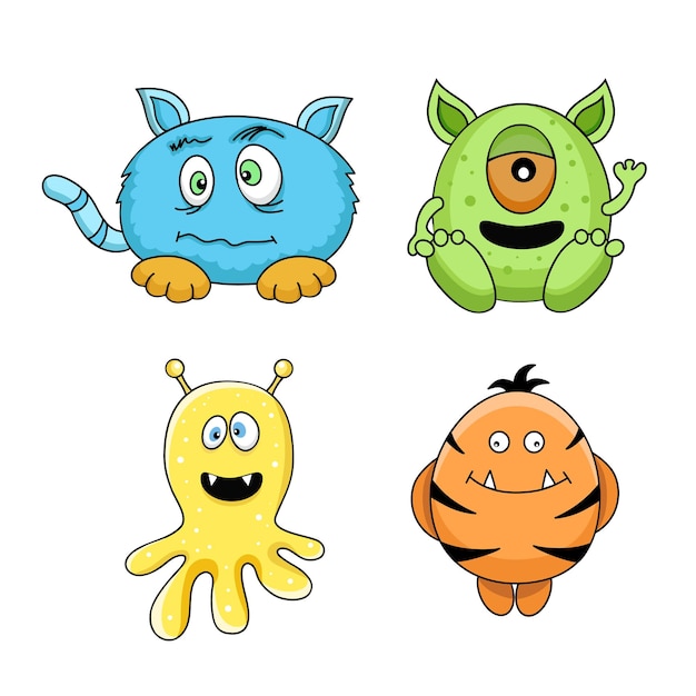 A set of cute monster characters Cartoon vector illustration