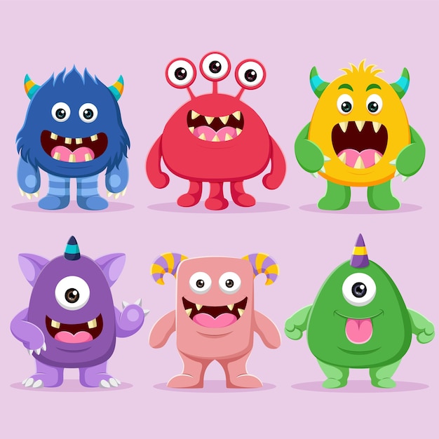 Set of cute monsters character illustration