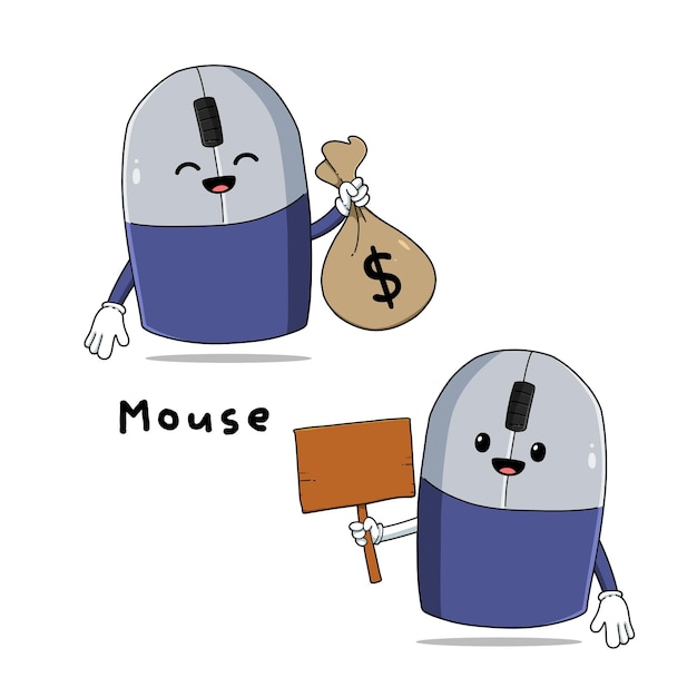 Set of cute mouse cartoon mascot characters