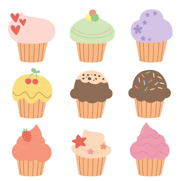 Set of cute muffins and cupcakes 