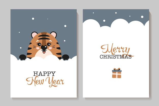 Set of cute New Year cards with tiger Happy new year 2022