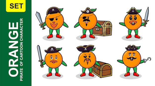 Set cute orange pirate of cute cartoon character in 3d modern design