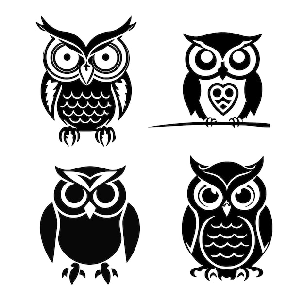 Set of cute owls logo stencil vector illustration