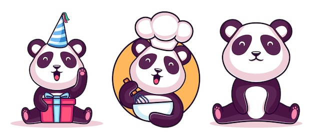 Set of cute panda cartoon collection