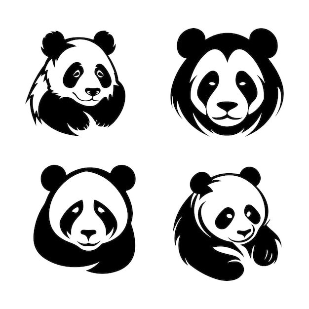 set of cute pandas on isolated background generative ai