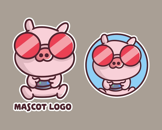 set of cute pig gaming mascot logo with optional apprearance.