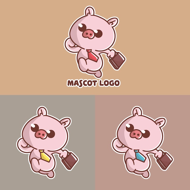 set of cute pig office mascot logo  