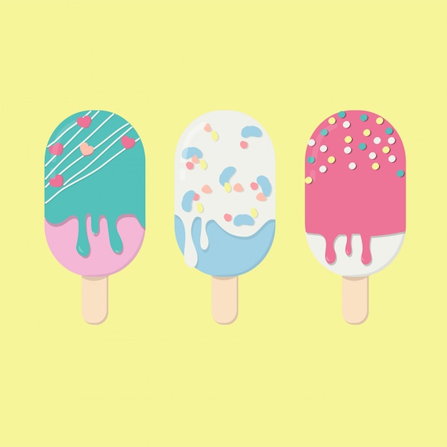 Set of cute popsicles with colorful spinkles